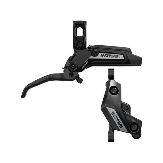 SRAM Motive Silver A2 MTB hydraulic disc brake front post mount in black, with sleek design and hydraulic brake components.