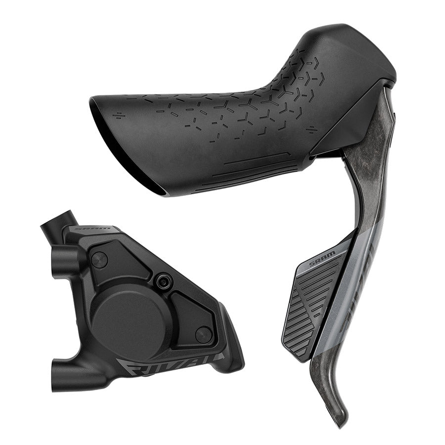 SRAM Rival AXS E1 road hydraulic disc brake left flat mount for bikes, featuring sleek design and precise braking performance.