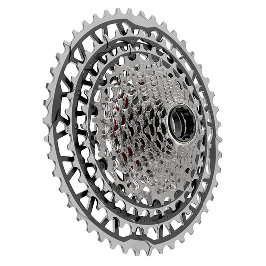 SRAM XG-1371 E1 cassette with 13-10-46 teeth, 12-speed bike cassette for mountain biking, shown in close-up view