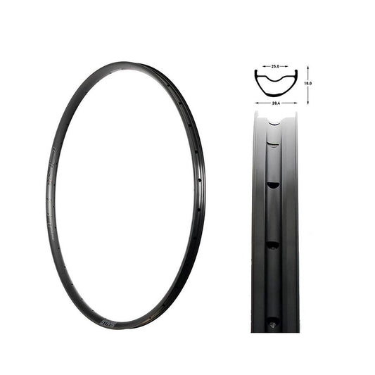 Black Stans No Tubes Crest MK4 26-hole alloy rims for mountain bikes, featuring durable construction and sleek design