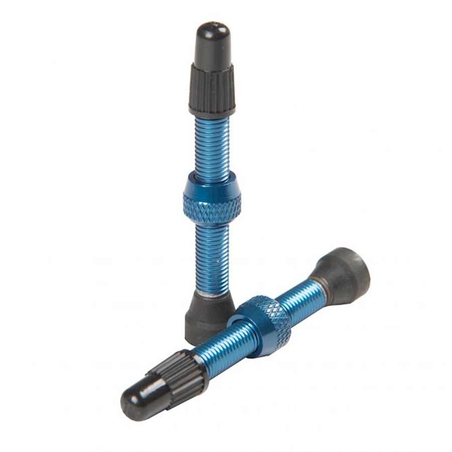 Stans No Tubes tubeless valves with Presta valve, 35mm length, for bike wheel tubeless tire setups, in black.