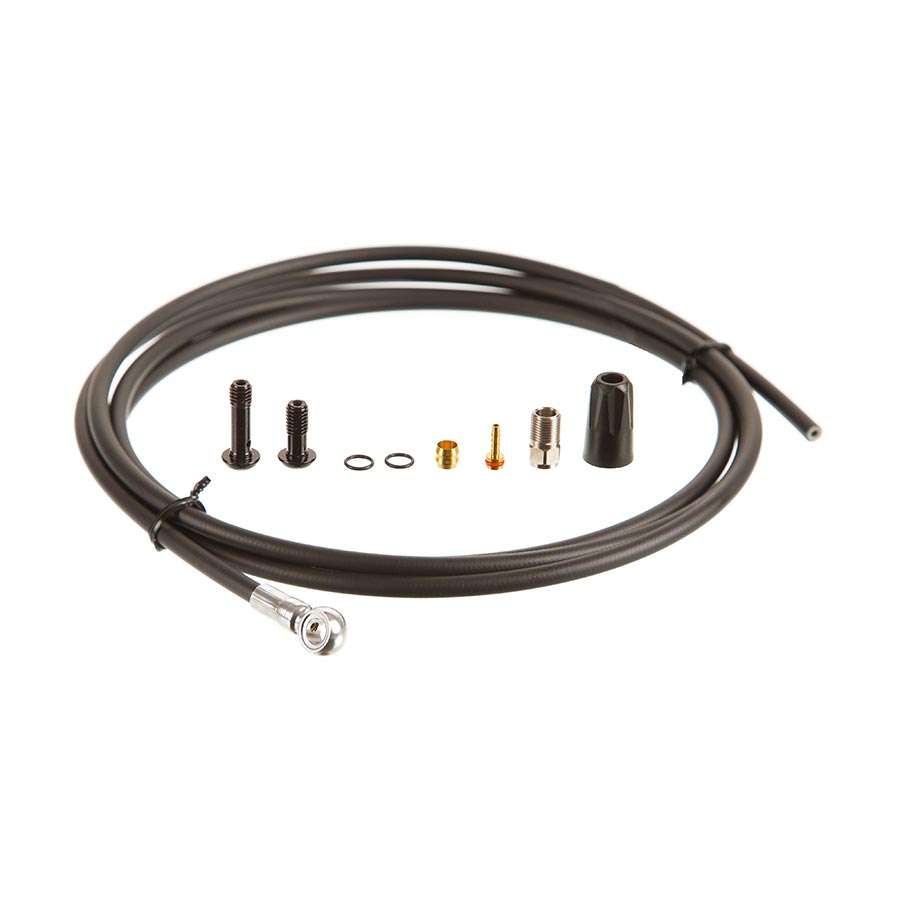 Tektro Banjo Hose Kit with 5.5mm hydraulic hoses, black color, 2000mm length, for bicycle hydraulic braking systems.