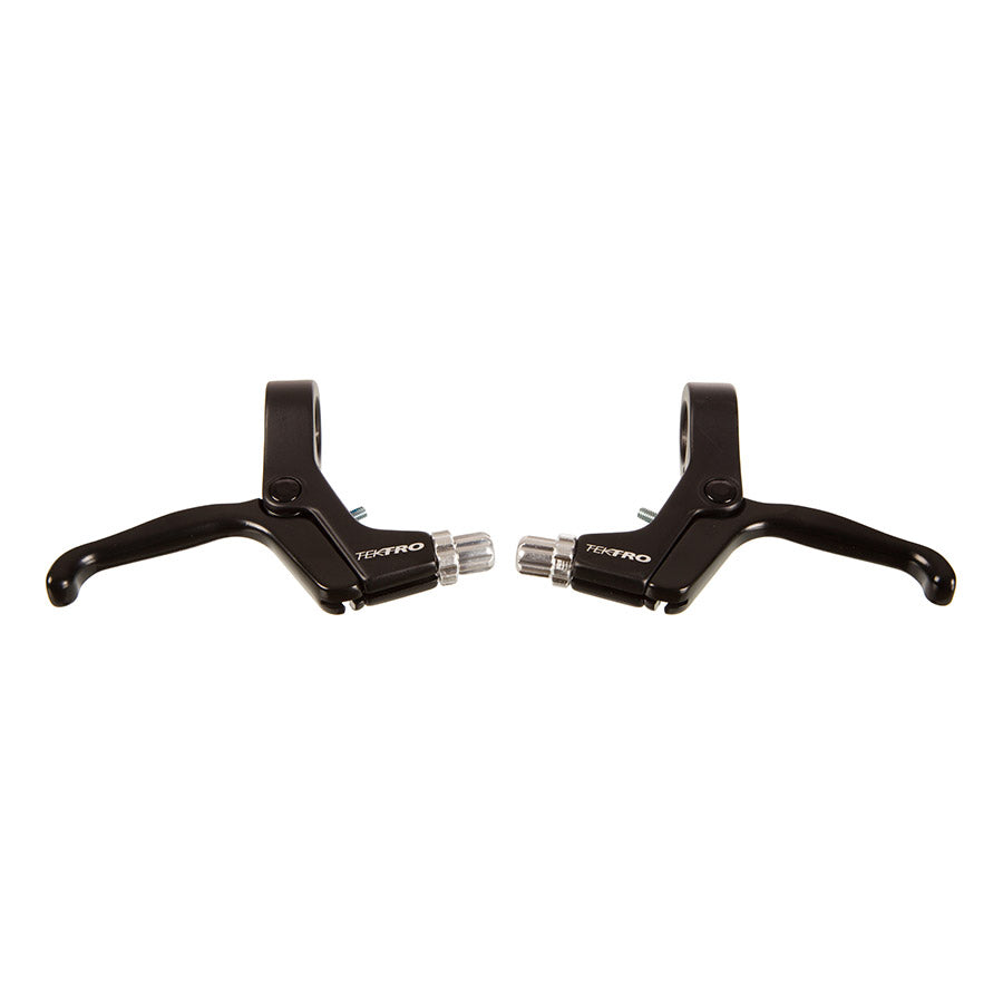 Pair of Tektro JL350-RS MTB brake levers in black, showing front and rear levers for mountain bike braking system.