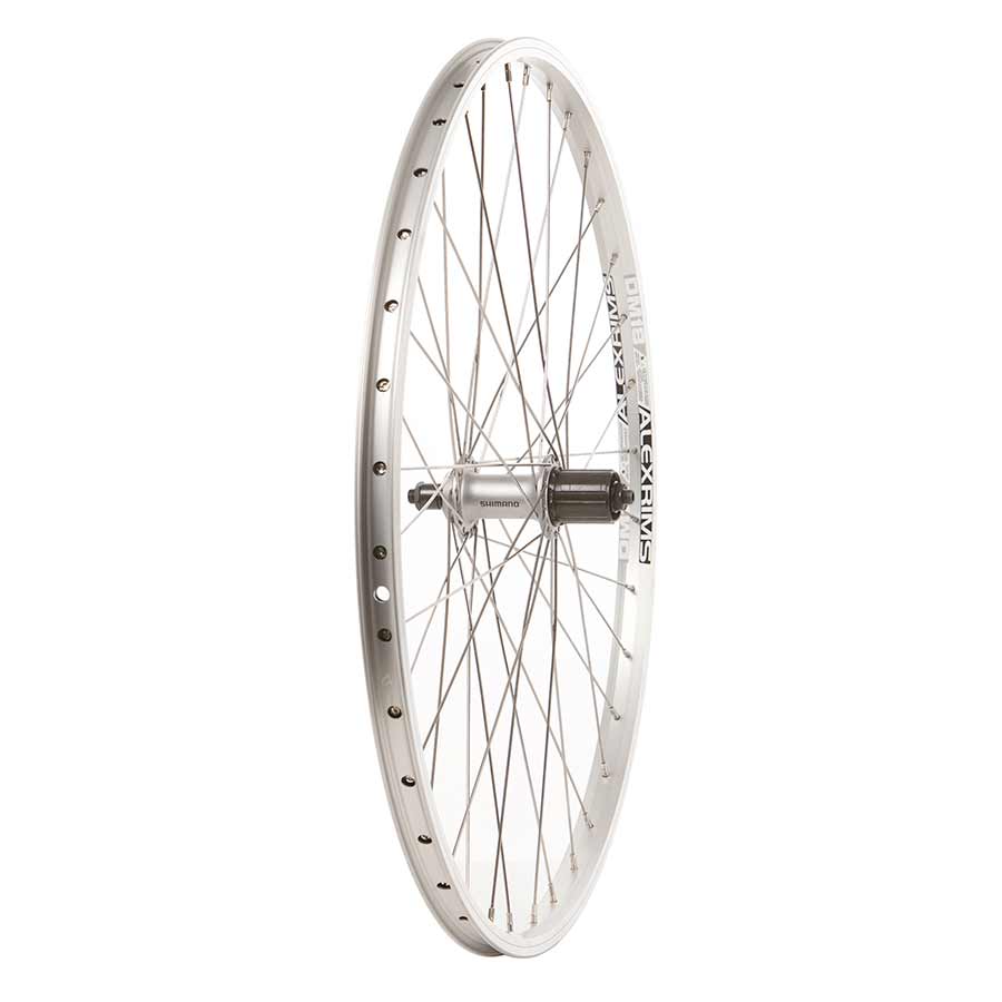 Double wall 26-inch Alex DM18 silver stainless steel wheels with 36-bolt on rim and 559 holes for Formula FM-21 bike.