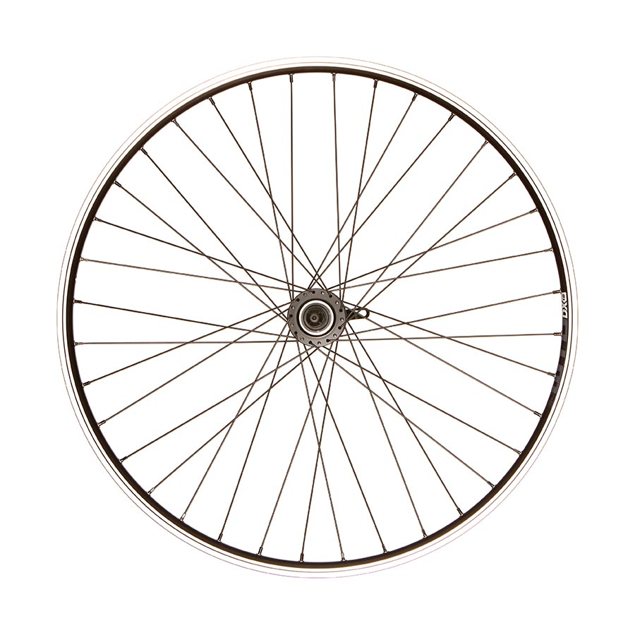 Front view of WTB DX18 QR 27.5-inch mountain bike wheel with 36-hole rim and disc brake, featuring a 6-bolt disc mount.