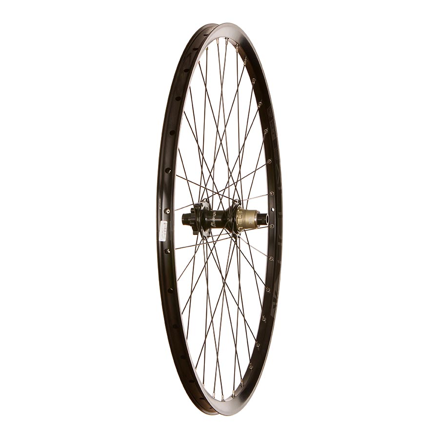 Sun Helix TR27 SL / SRC 700C wheel with 32 spokes, 12mm thru-axle, 100mm disc, 6-bolt rotor mount, front view.