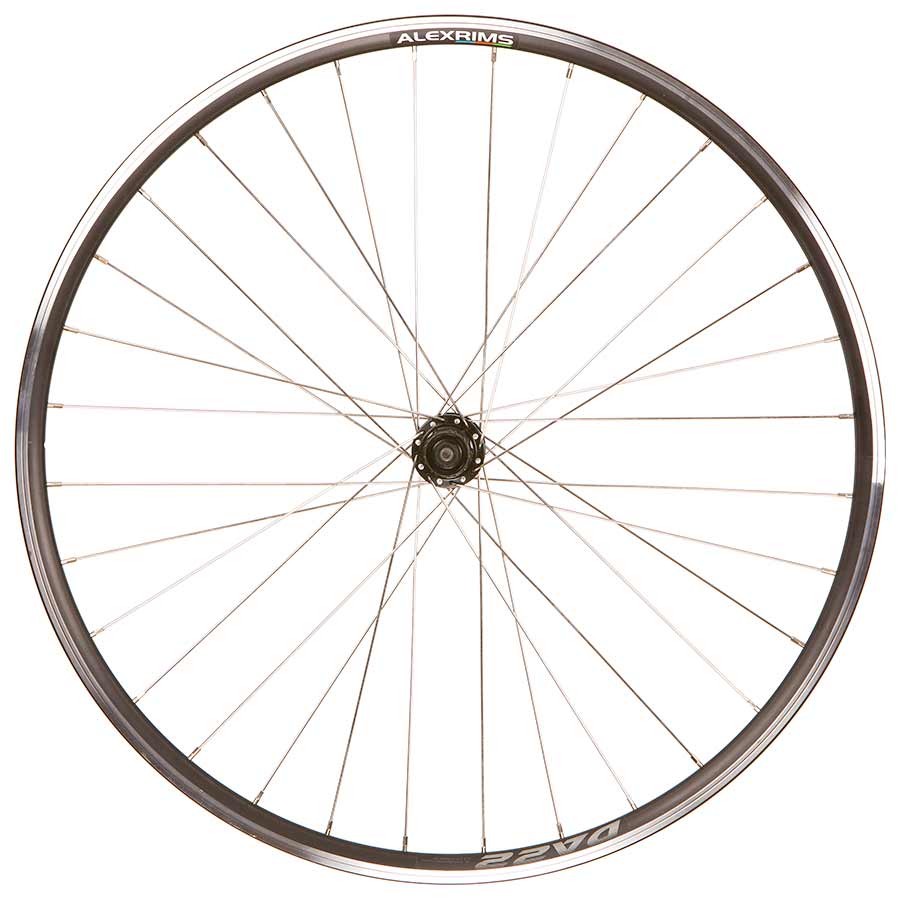 Black Alex DA22 Shimano RS400 wheel with 700c rim, 32 holes, quick-release, front view, designed for road bikes.