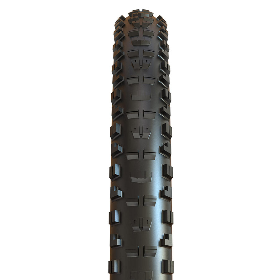 Maxxis Minion DHR2 mountain tire with aggressive tread pattern for mountain biking, shown in a close-up shot.