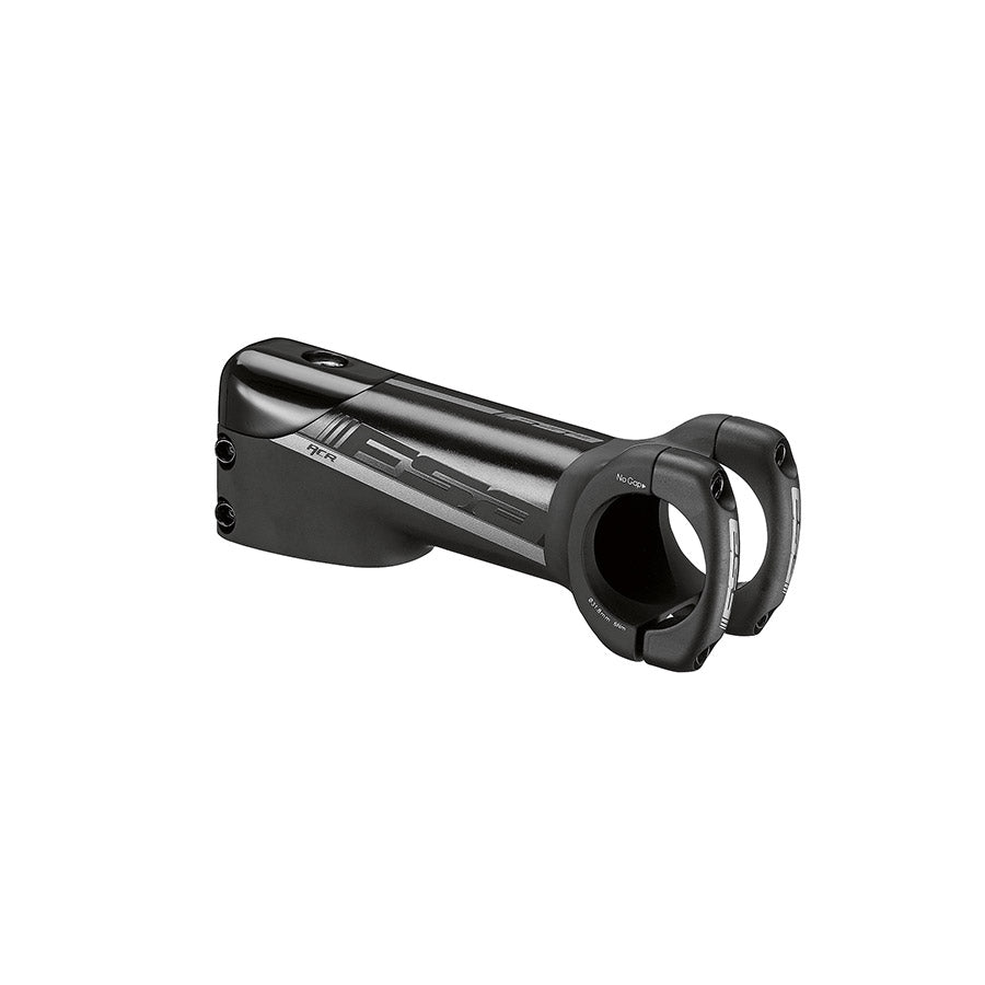 FSA NS ACR Threadless Stem mounted on a bicycle handlebar, showcasing a sleek black design for lightweight bike control.