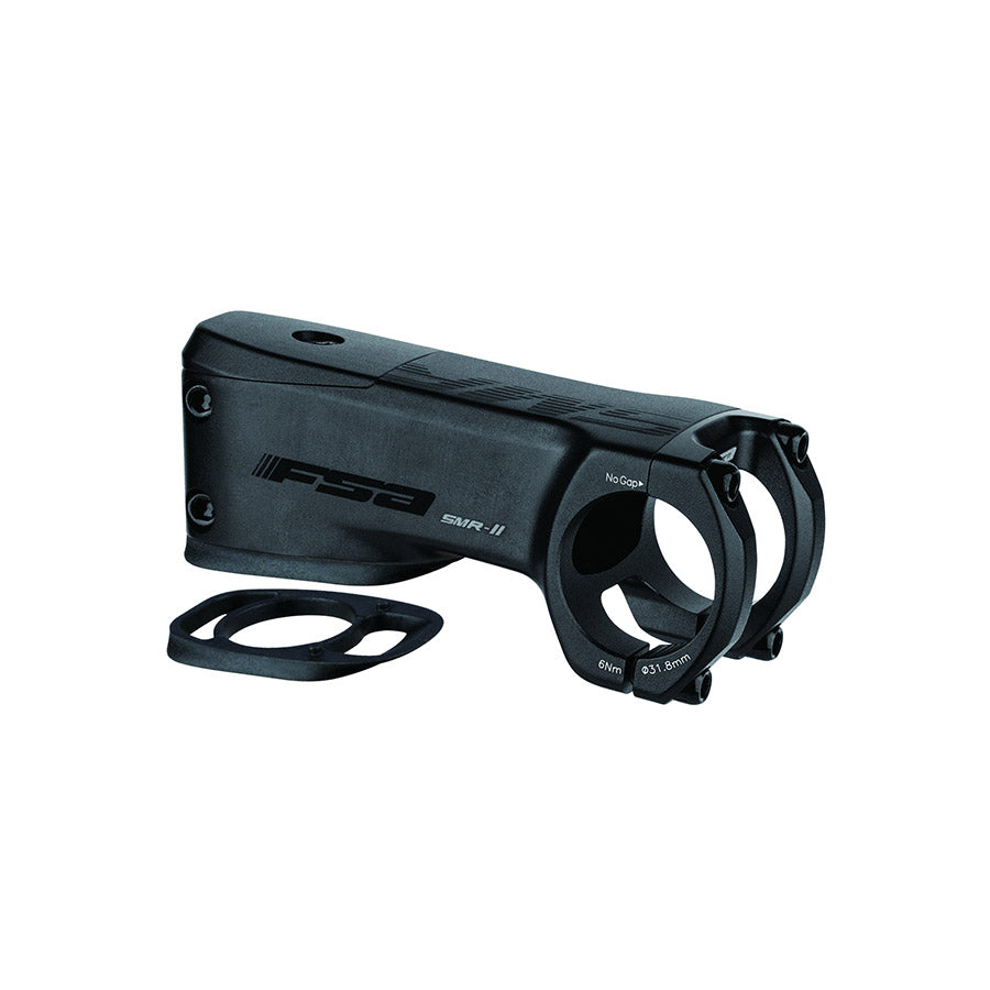 FSA NS SMR II Threadless Stem mounted on a bicycle handlebar, showcasing its sleek design and build quality.
