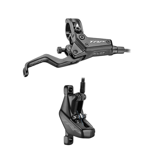 TRP EVO Expert HD-M8040 MTB hydraulic disc brake caliper with brake hose and mounting hardware.