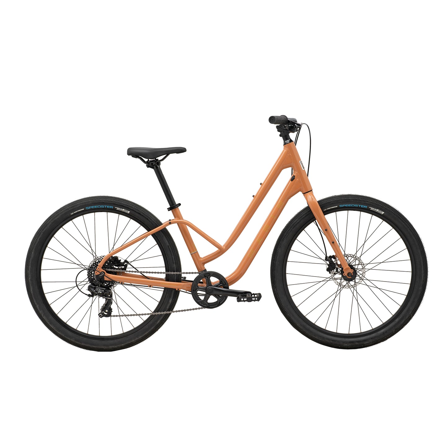 Marin Stinson 1 ST urban city bicycle with brown frame, featuring sleek design and comfortable riding position.