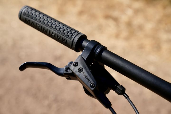 Close-up of the Marin Bobcat Trail 3 mountain bike frame highlighting the sleek design and branding details.