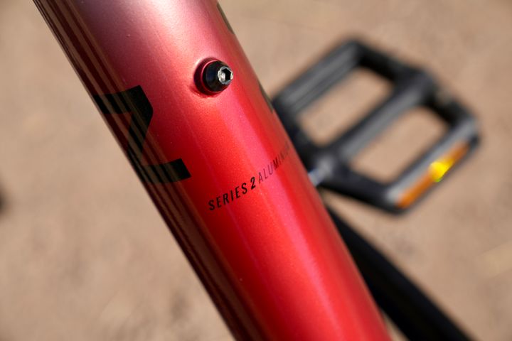 Close-up of Marin Bobcat Trail 3 mountain bike frame with detailed components and branding visible.