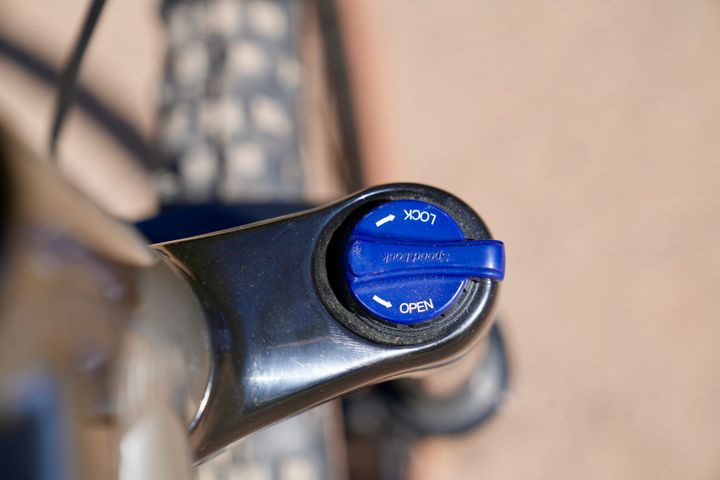 Close-up of the Marin Bobcat Trail 3 mountain bike frame showing detailed components and sleek design.