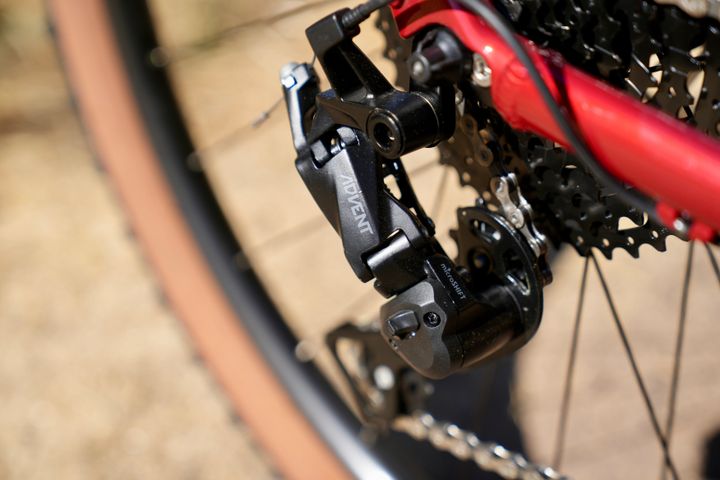 Close-up of Marin Bobcat Trail 3 mountain bike frame with detailed components and branding, highlighting its durable design.