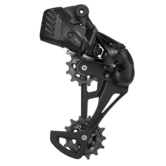 SRAM Eagle S500 AXS B1 rear derailleur for mountain bikes, showing the sleek black design and attachment mechanism.