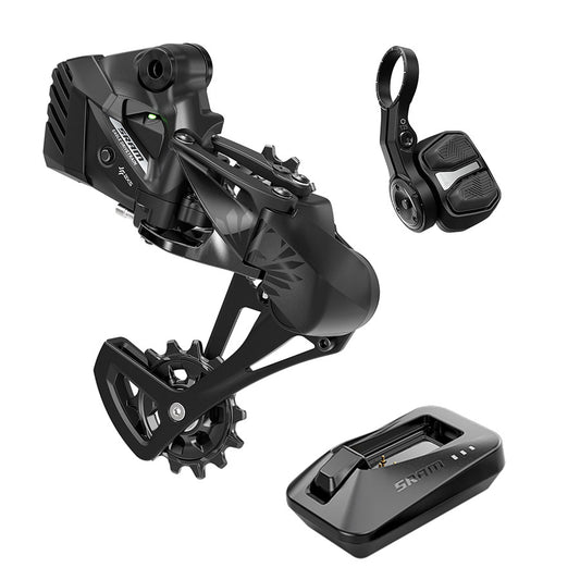 SRAM Eagle S500 AXS Upgrade Kit A1 for electronic mountain bike shifting, showing the upgrade components and wiring.