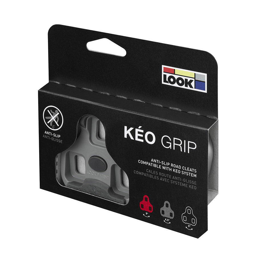 Look Keo Grip 4.5° grey cycling cleats with textured surface for pedal compatibility and secure grip.