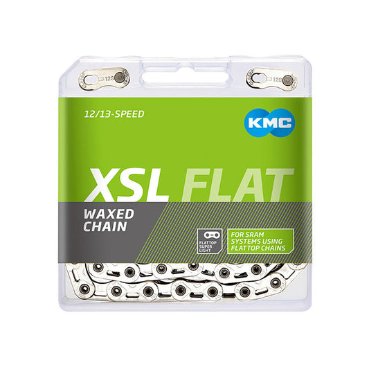 KMC XSL-Flat12 Super Light Wax chains with lightweight design and durable links, shown in a close-up image.