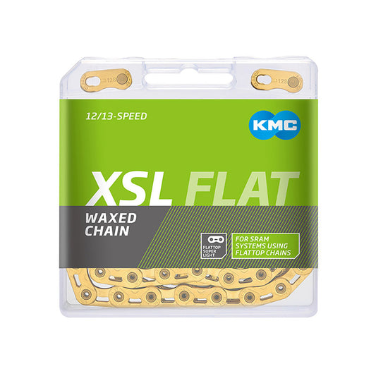 KMC XSL-Flat12 Super Light Wax chain for bicycles, showing the sleek, lightweight design and detailed links.