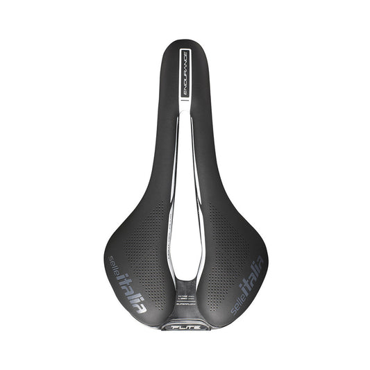 Selle Italia Flite Boost Endurance Ti 316 road saddle showing sleek black design with titanium rails and ergonomic shape.