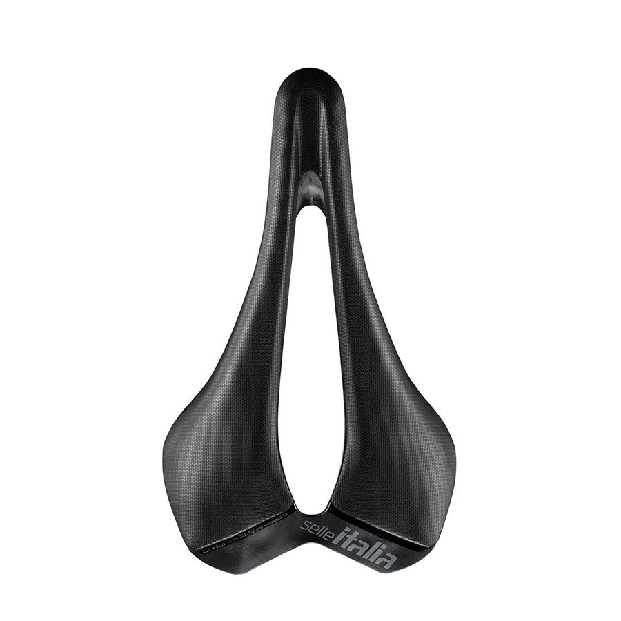 Selle Italia SLR Racing Replica road saddle with sleek black design and lightweight construction, suitable for competitive cycling.
