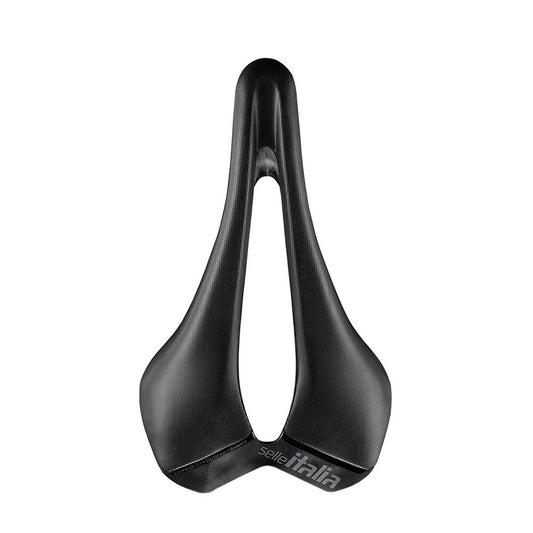 Selle Italia SLR Racing Replica road saddle with sleek black design and lightweight construction, suitable for competitive cycling.