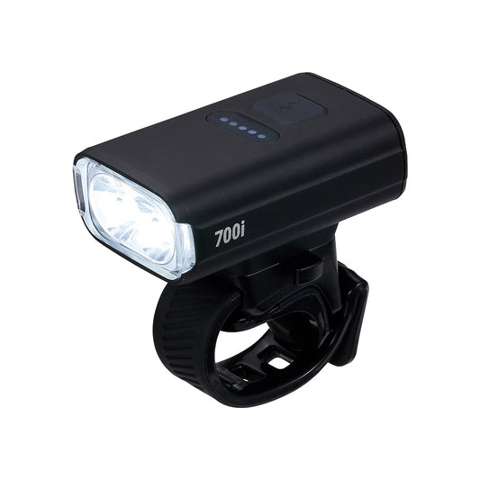 BBB Cycling BLS-262i Nanostrike 700i bike light mounted on a bike, showcasing its compact design and bright LED beam.