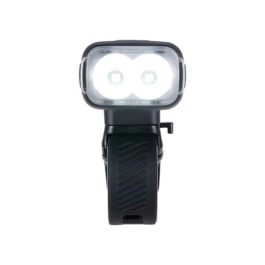 BBB Cycling BLS-262i Nanostrike 700i bike lights mounted on a bicycle handlebar, showing sleek design and bright LED illumination.