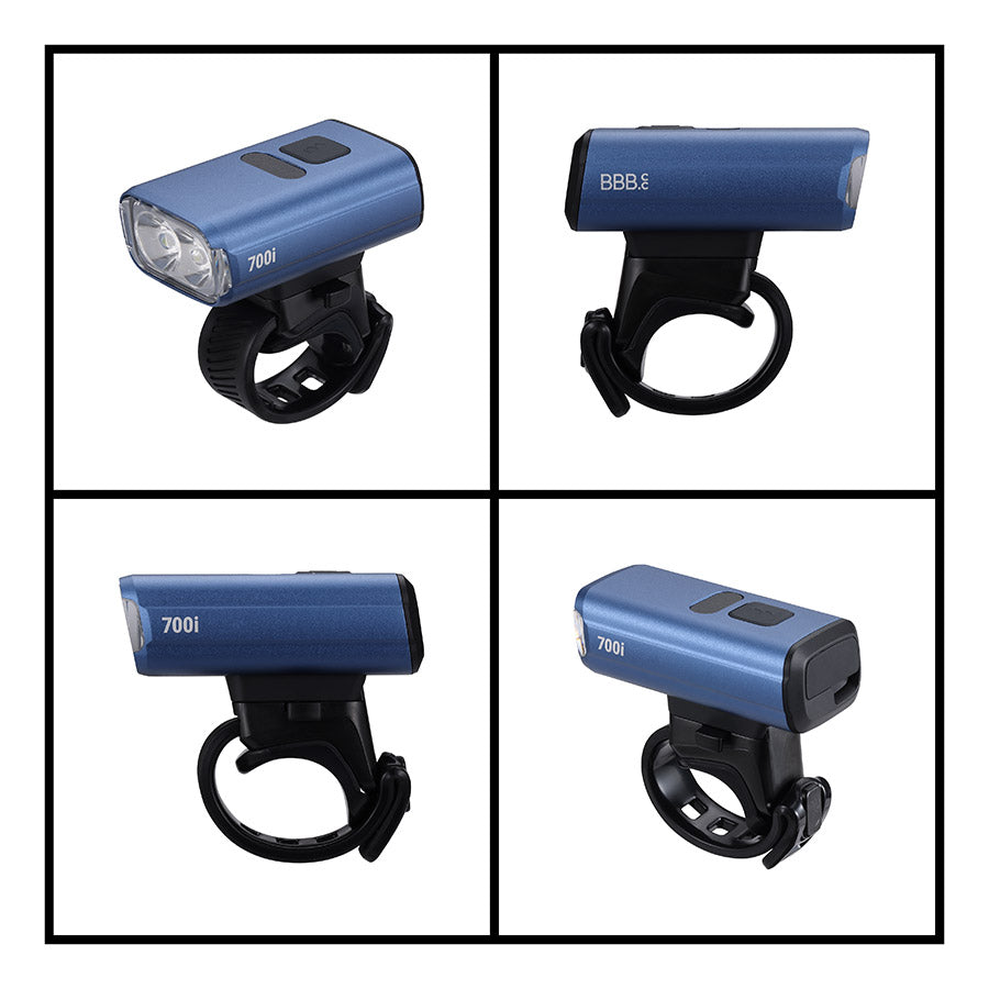 BBB Cycling BLS-262i Nanostrike 700i LED bike light, compact and bright front light with adjustable strap and focused beam.