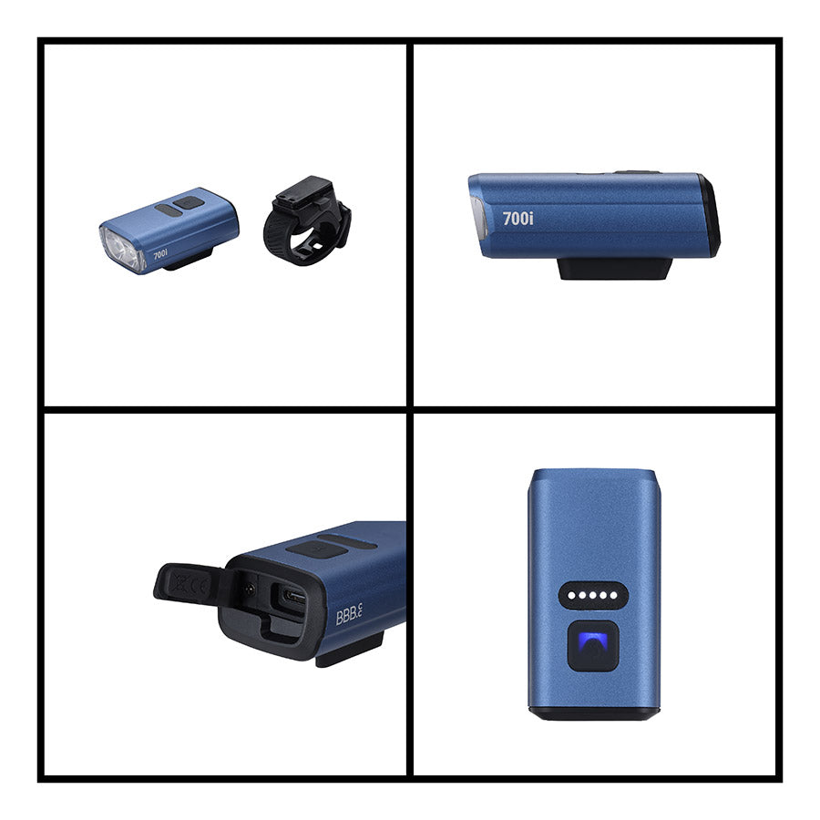 BBB Cycling BLS-262i Nanostrike 700i bike light showing front view with bright LED illumination and sleek design.