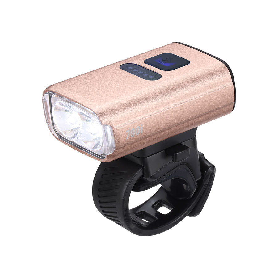 BBB Cycling BLS-262i Nanostrike 700i bike light showing front view with bright LED beam and sleek black design.
