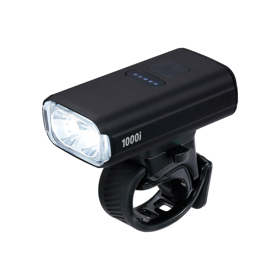 BBB Cycling BLS-263i Nanostrike 1000i bike lights mounted on handlebars, showcasing sleek design and bright LED illumination.