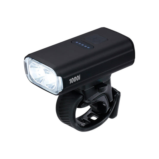 BBB Cycling BLS-263i Nanostrike 1000i bike lights mounted on handlebars, showcasing sleek design and bright LED illumination.