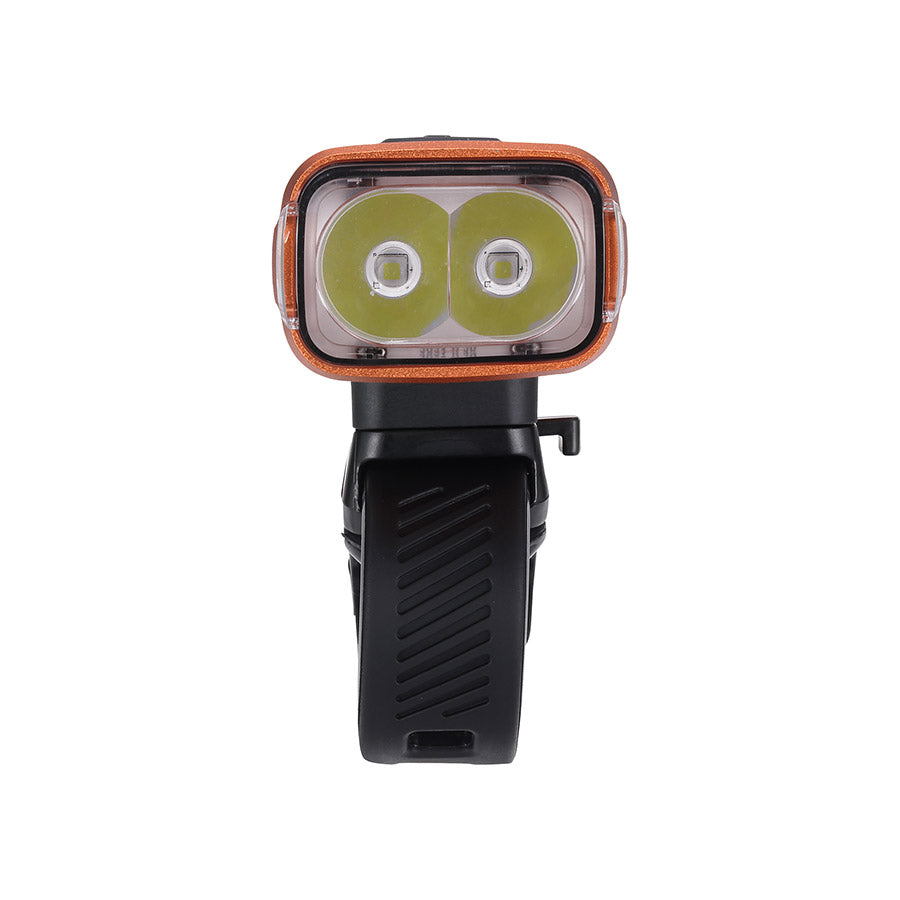 BBB Cycling BLS-263i Nanostrike 1000i bike light mounted on handlebars, showcasing its compact design and bright LED beam.