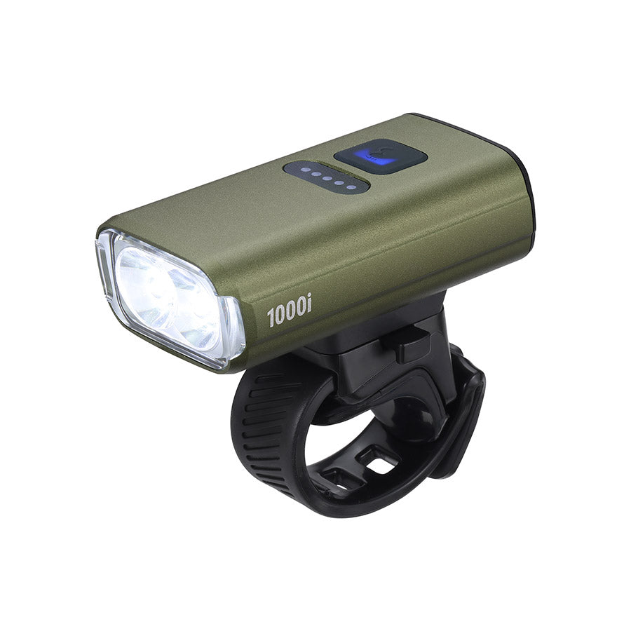 BBB Cycling BLS-263i Nanostrike 1000i bike light showing front view with adjustable mounting bracket and bright LED beam.