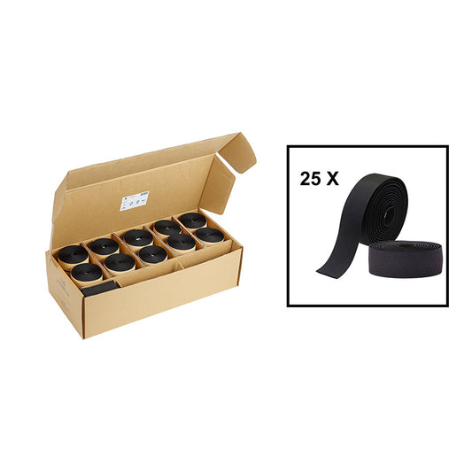 Black BBB Cycling BHT-01OEM RaceRibbon handlebar tape with foam padding, shown wrapped around a bicycle handlebar.