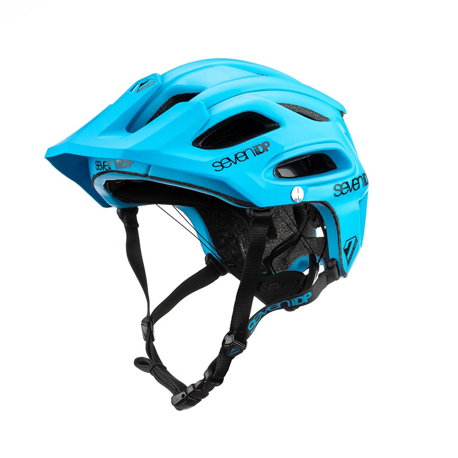 7iDP M2 mountain bike helmet in matte black and gloss black, size ML (56-59cm), shown with ventilation and secure strap.