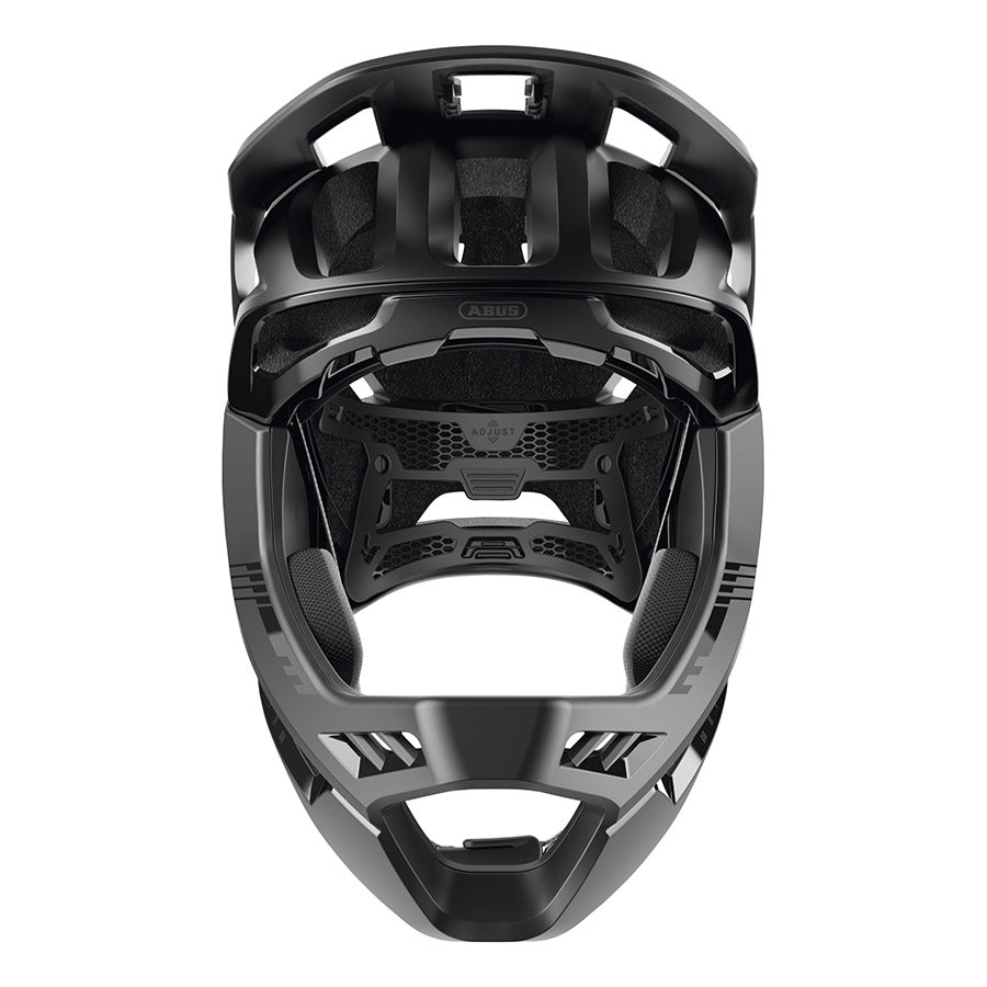 Abus Targon full face helmet with vented design, adjustable straps, and aerodynamic shape for cycling safety and protection.