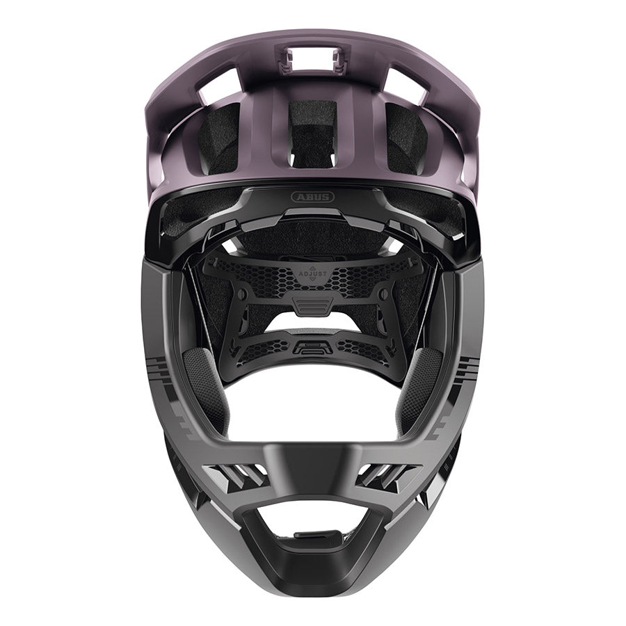 Abus Targon full face helmet with ventilation vents and adjustable strap, designed for motorcycle or cycling safety.