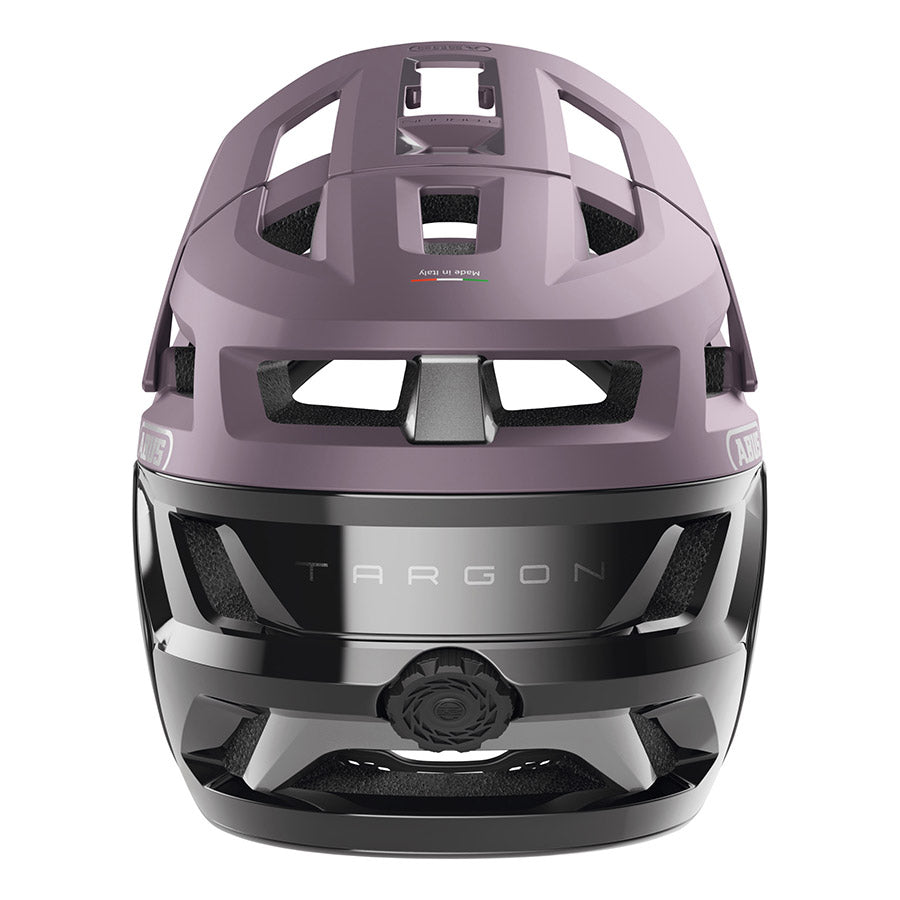 Abus Targon full face helmet with sleek black design and ventilation vents, designed for safety and comfort.