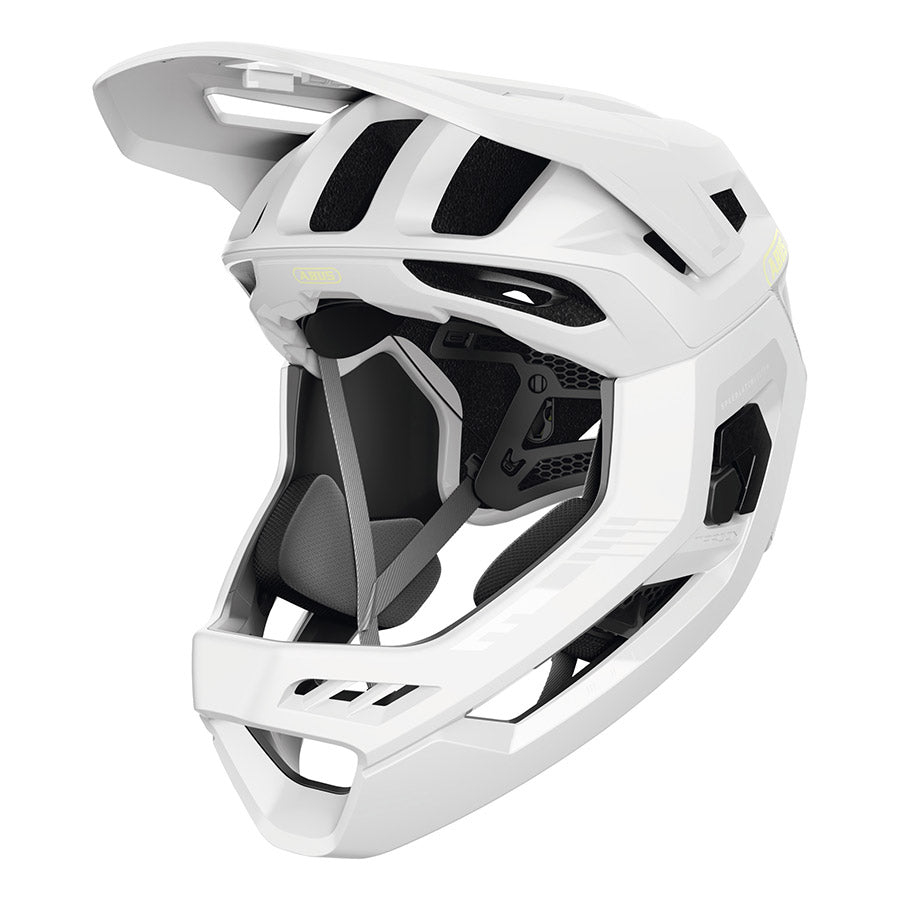 Abus Targon full face helmet with adjustable straps and vents, designed for safety and comfort during cycling or motorbiking.