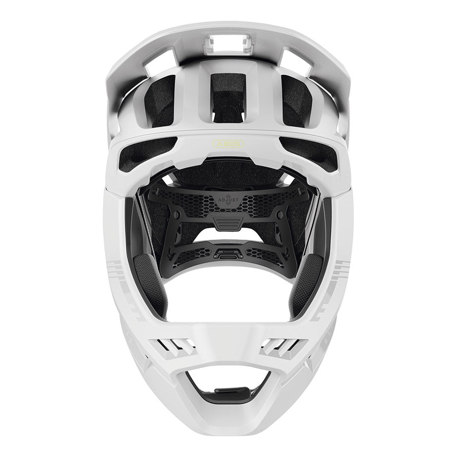 Abus Targon full face helmet with black and gray design, adjustable straps, and ventilation openings for safety and comfort.