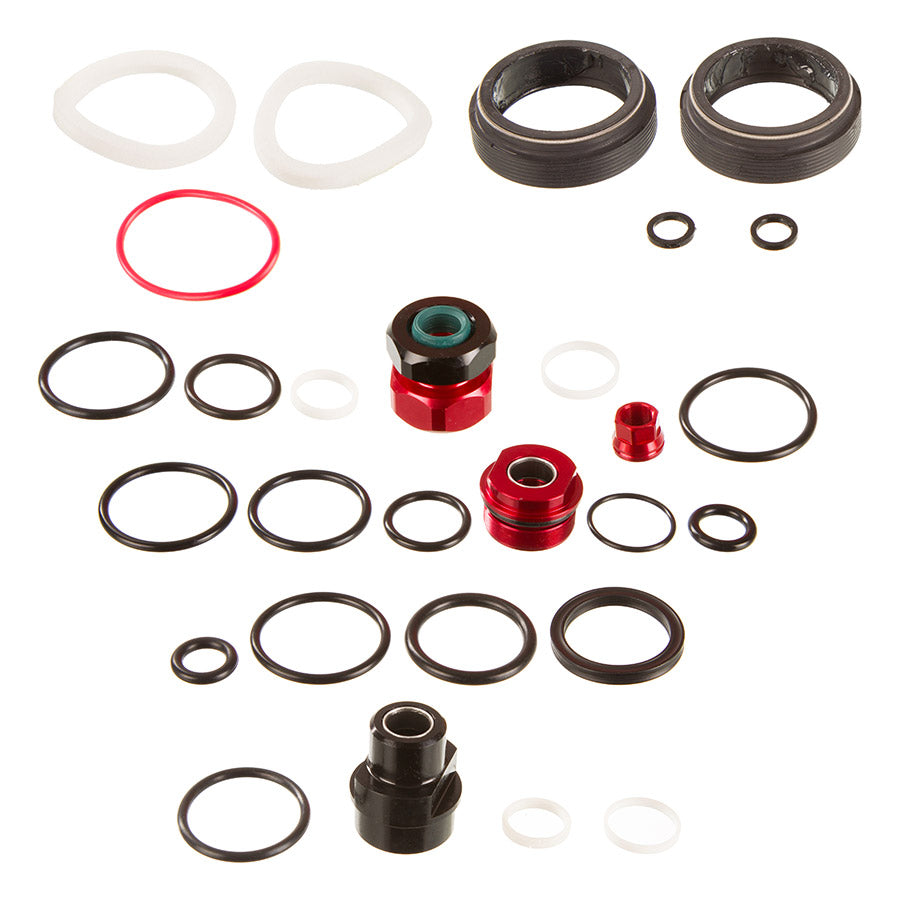 RockShox SID 35 Gen-C 200 Hour Fork Service Kit showing suspension components and tools for maintenance.