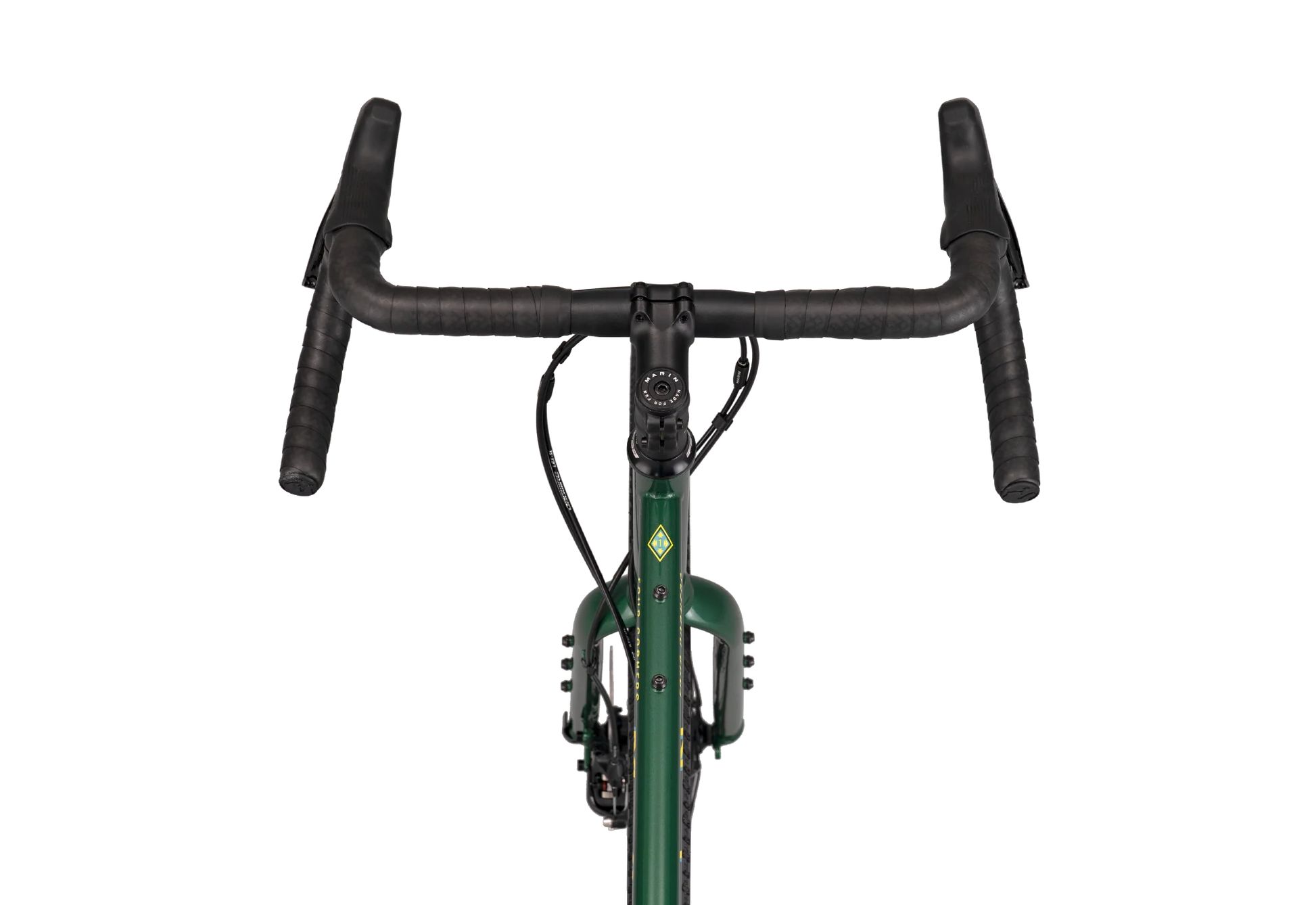 Marin Four Corners 1 gravel bike cues in green, featuring a sturdy frame and off-road tires suitable for gravel cycling adventures.