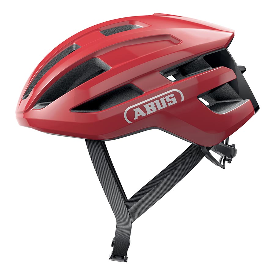 Abus PowerDome road helmet in velvet black, size 57-61cm, with sleek aerodynamic design and adjustable straps.