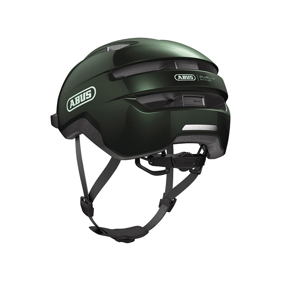Shiny black Abus PURL-Y recreational and commuter helmet with adjustable fit for head sizes 57-61cm, shown from the side.
