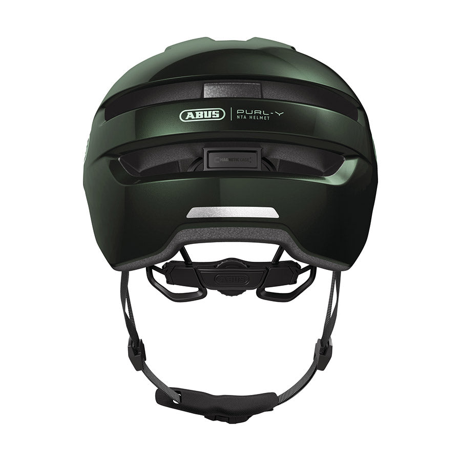 Shiny black Abus PURL-Y recreational and commuter helmet with adjustable straps and ventilation for comfortable riding.