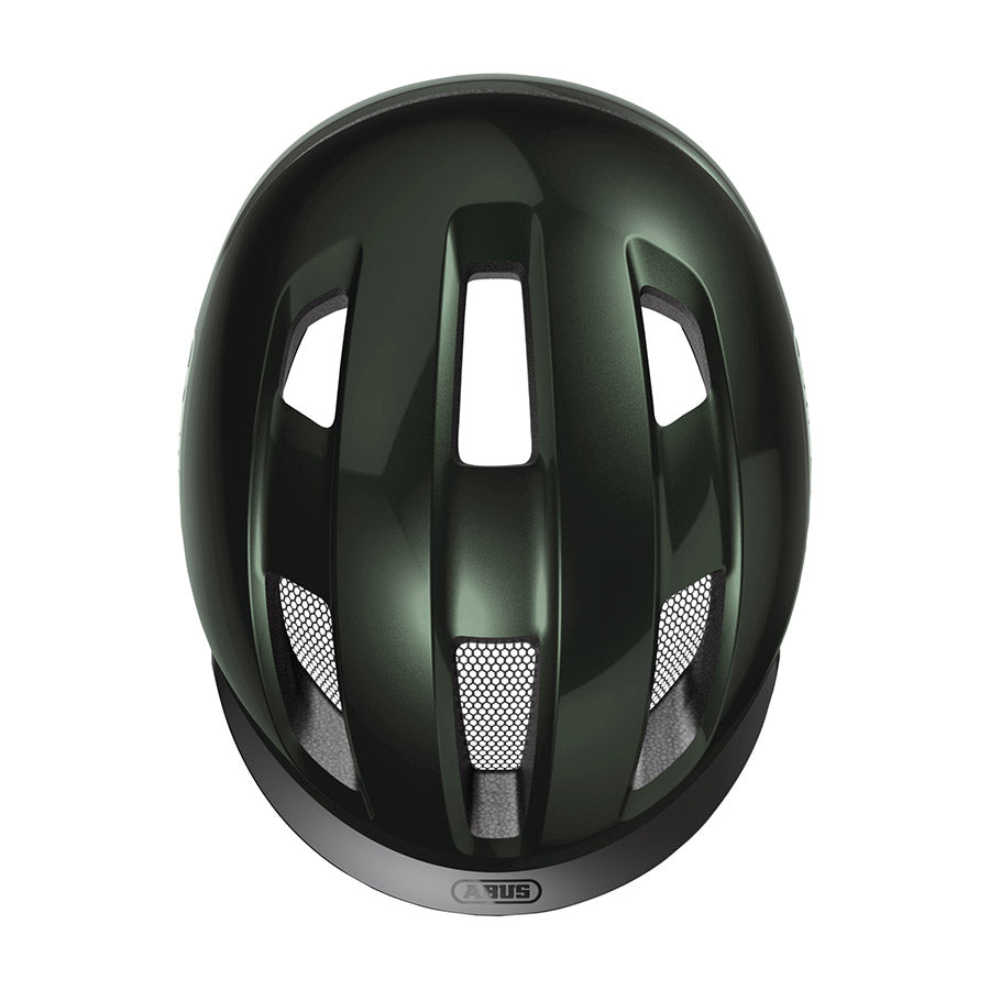 Shiny black Abus PURL-Y recreational and commuter helmet with adjustable straps and ventilation for comfortable riding.